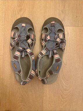 Keen women’s Gray Sandals with Multicolor Striped Webbing